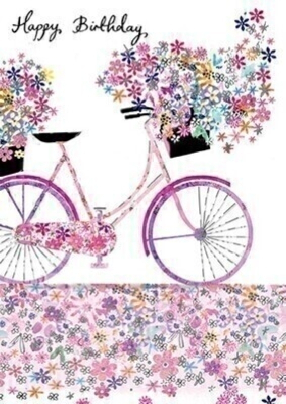 Happy Birthday Bicycle and Flowers Greetings Card With Envelope